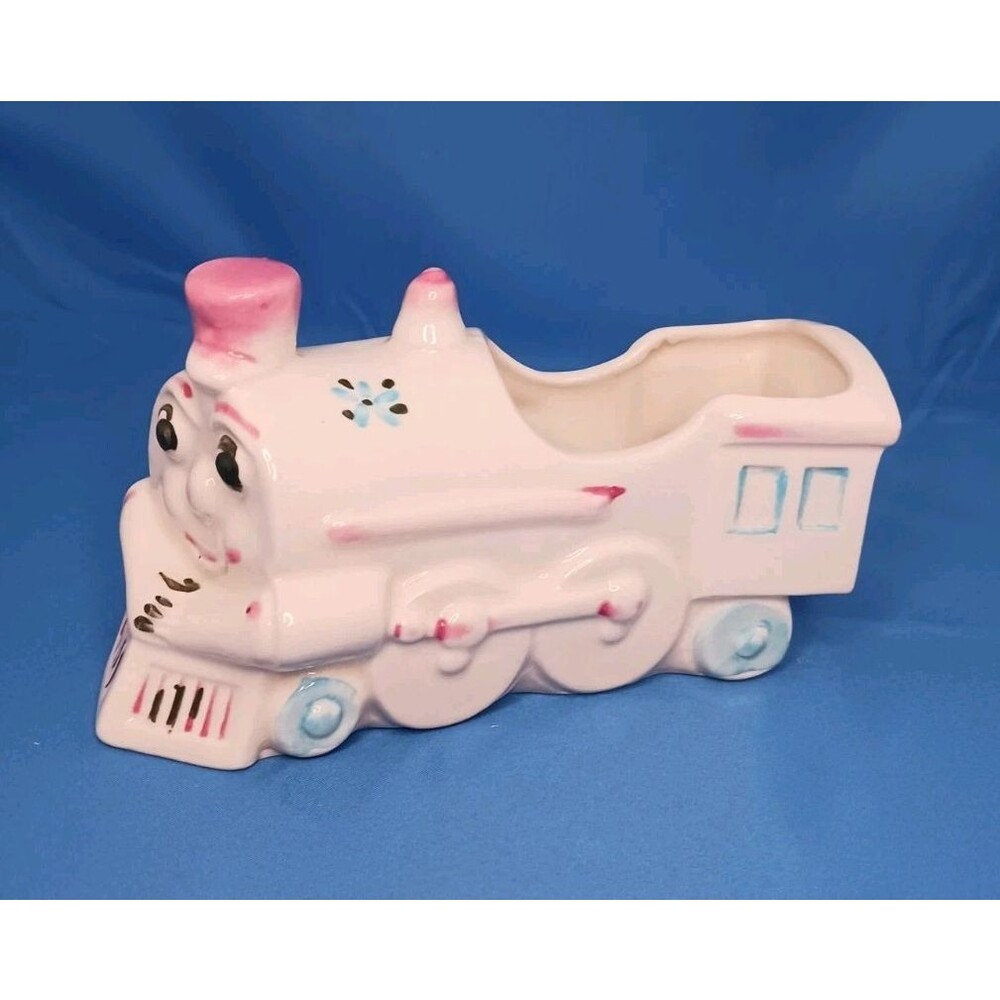 Vtg Ceramic Train Engine Planter Figurine Nursery Babys Childs Room Decor Kitsch
